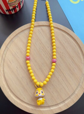 原创卡通可爱维尼熊跳跳虎多巴胺彩色串珠项链女童嘻哈毛衣链配饰