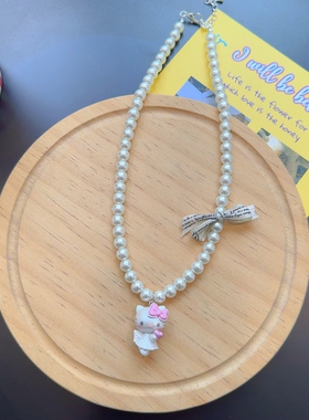 原创手作hellokitty彩虹串珠项链多巴胺可爱卡通凯蒂猫吊坠锁骨链