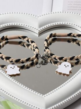 原创双色编织黑白幽灵情侣手链一对送男友ins网红闺蜜小皮筋发绳