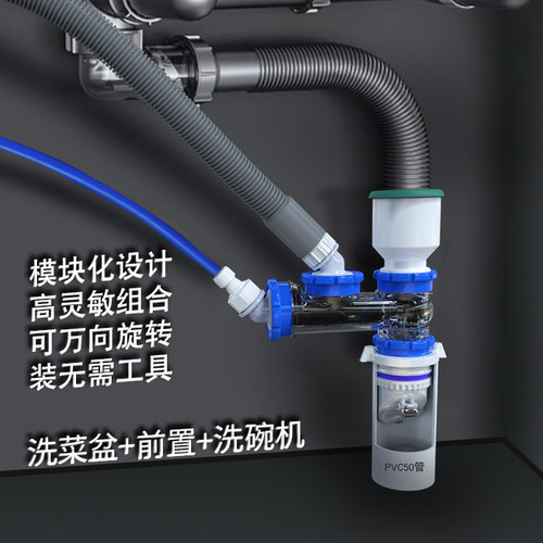盖帝虎厨房排水三通多通防臭器下水槽洗碗机净水洗衣机前置防溢水 - 图2