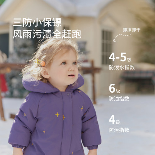 婴儿羽绒服连体衣冬季外出服白鸭绒女宝宝小月龄秋冬加厚保暖爬服 - 图1