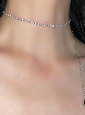 合金项链 爆闪项链 合成锆石简约彩色素款性感锁骨 可调节30+15cm