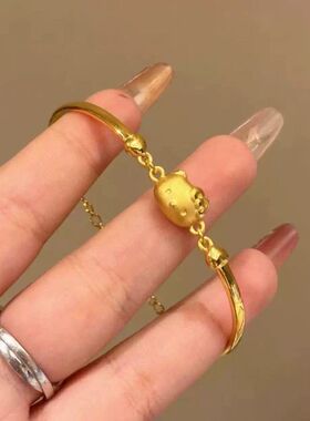 可可爱爱哈喽kitty手镯kt猫饰品少女心金色手链凯蒂猫金色配饰潮
