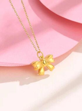 极简轻奢金色蝴蝶结合金项链百搭锁骨链小众设计感女生日韩风格