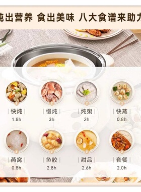 天际隔水炖锅1-4人 不锈钢全自动煮粥煲汤银耳燕窝盅2.2L蒸炖同步