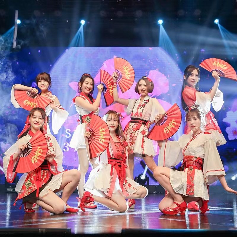 古装COS服SING女团寄明月红昭愿舞蹈学生汉服短裙打歌服演出服装_虎窝淘