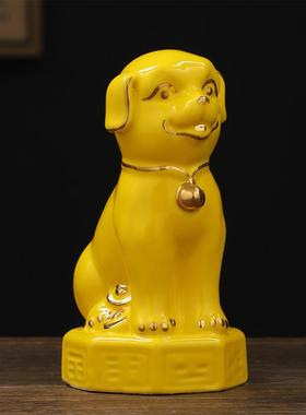 黄色十二生肖陶瓷八卦狗摆件招财镇宅补角客厅办公室工艺品装饰品