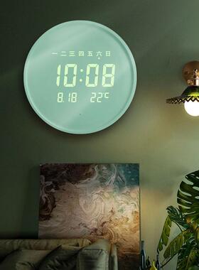 LED电子钟表创意挂钟客厅时尚时钟轻奢静音北欧简约家用现代日历