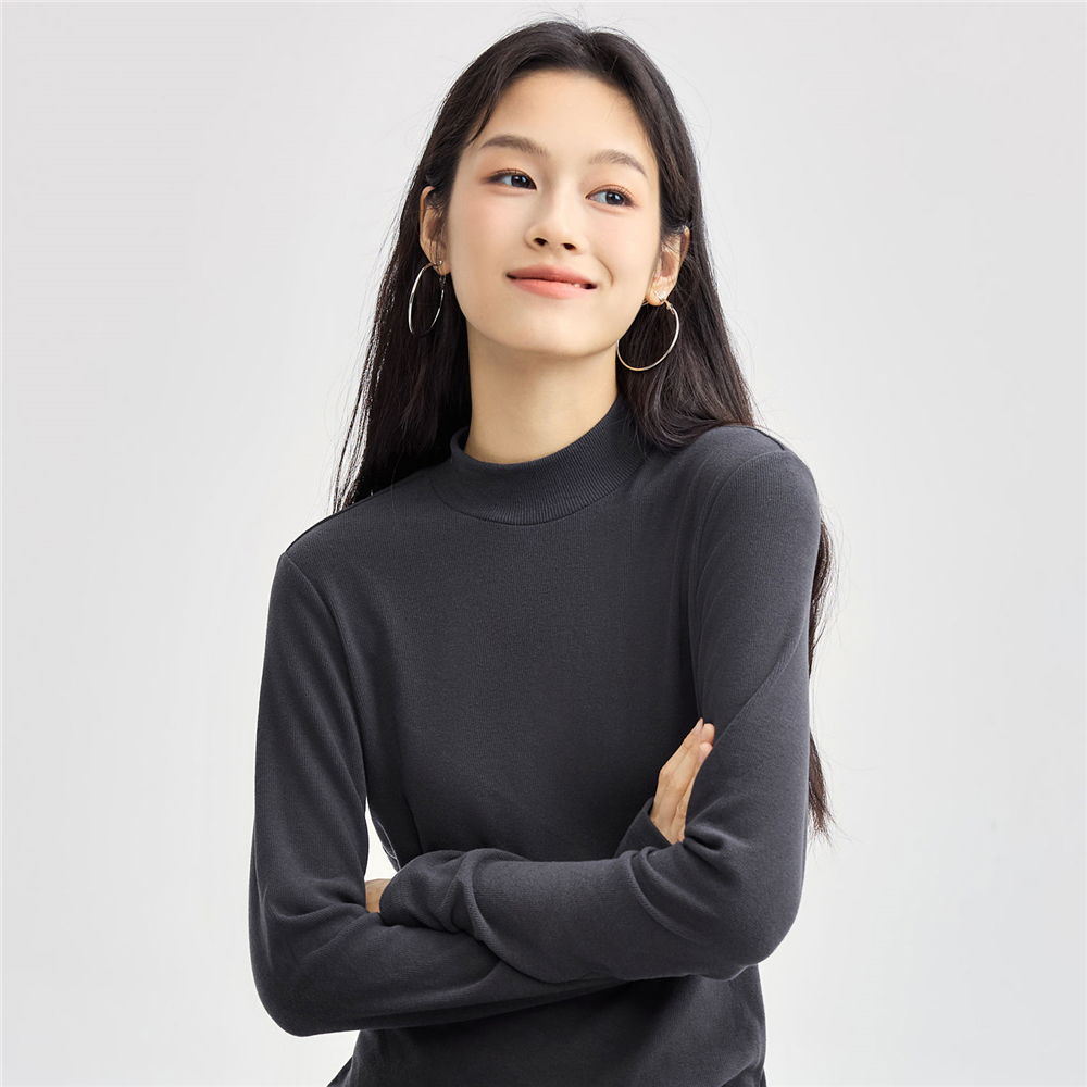 佐丹奴裙子女装纯色小立领细坑条针织连衣裙 05464865 - 图1