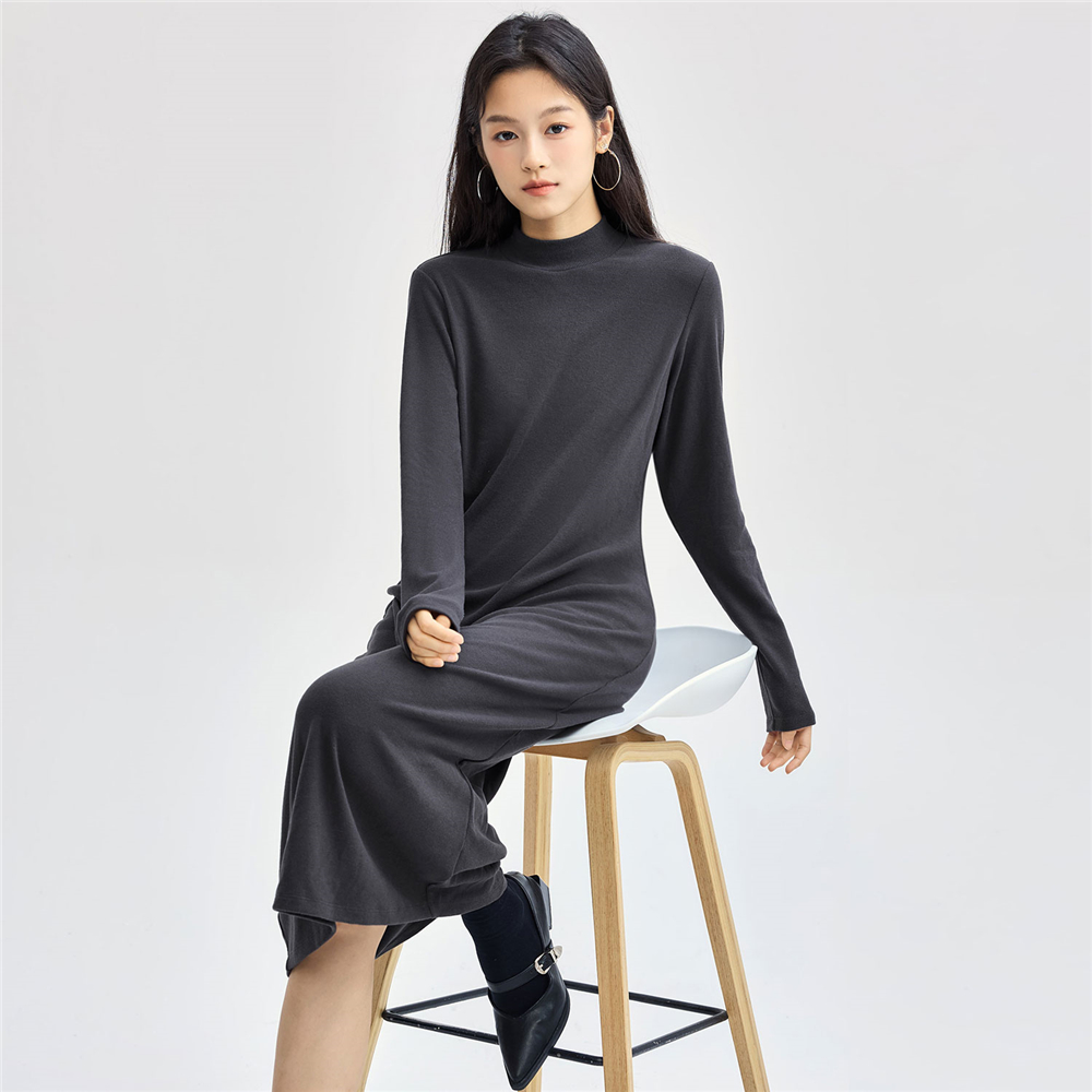 佐丹奴裙子女装纯色小立领细坑条针织连衣裙 05464865 - 图3