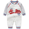 Baby baseball uniform one-piece pure cotton spring and autumn long-sleeved halo
