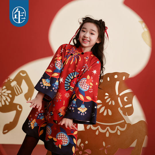 【董璇同款】年衣女童旗袍冬新款唐装连衣裙新中式儿童礼服拜年服