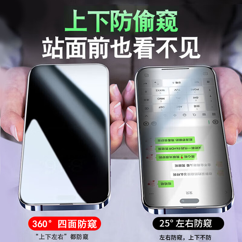 适用苹果16promax防窥膜360度16pro四面iphone16隐私上下左右16plus不碎边全屏防爆进口材质