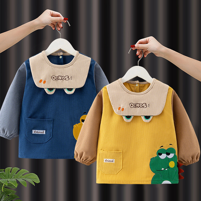 Children's smock, baby eating bib, autumn and winter waterproof baby anti-dirty protective clothing, boy rice pocket cover, cotton clothing, reverse dressing
