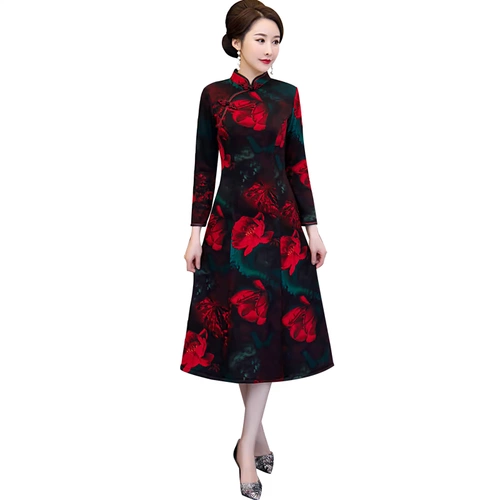 Утепленное длинное ципао, платье для матери, 2020 года