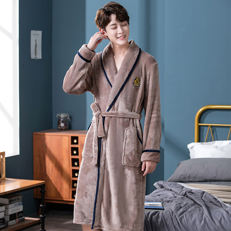 妮笙男女秋冬长款加绒法兰绒浴袍 妮笙睡袍/浴袍
