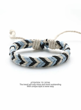 日系复古手绳棉麻手链男女ins风手工编织可调节文艺情侣手环一对