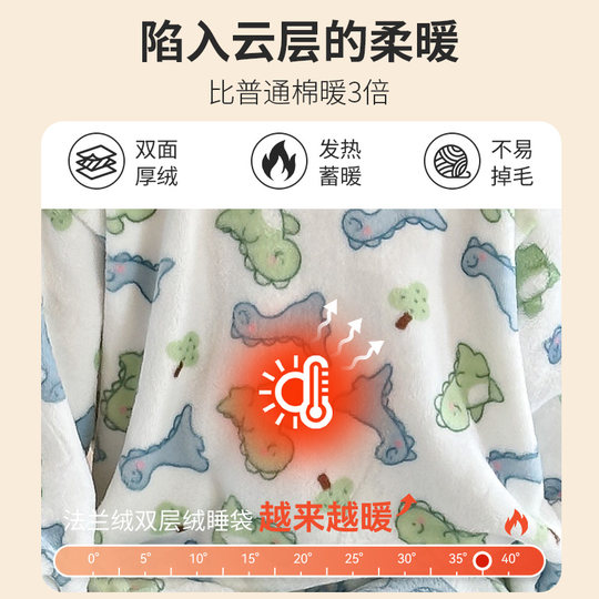 儿童连体睡衣秋冬季男童女童睡袋法兰绒珊瑚绒保暖冬款宝宝防踢被