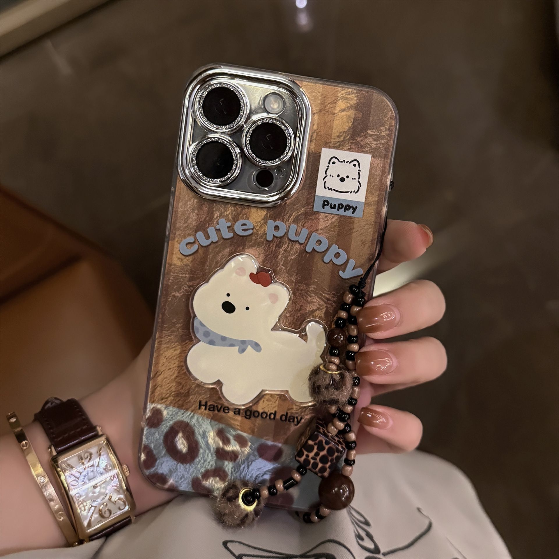 豹纹小狗适用苹果15promax手机壳华为mate60/pura70pro新款荣耀200/magic7秋冬小米15女opporeno12/vivox200 - 图1