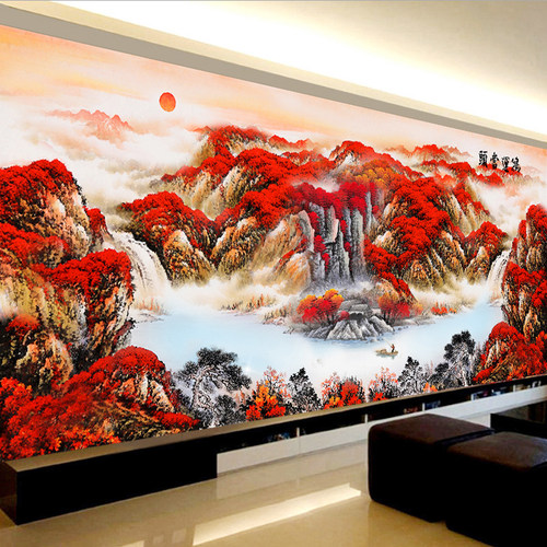 新品鸿运当头十字绣2025年新款线绣客厅高级感大幅风景山水画刺绣 - 图0