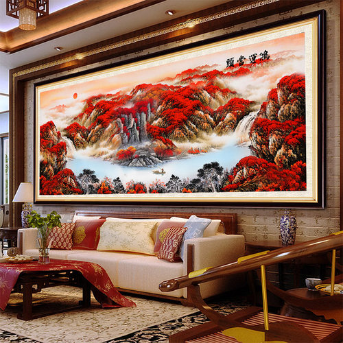 新品鸿运当头十字绣2025年新款线绣客厅高级感大幅风景山水画刺绣 - 图1