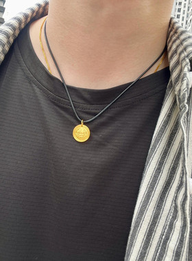 古法金包银黄财神吊坠项链男女