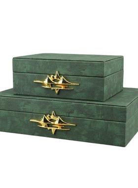 新中式木质皮革首饰收纳盒摆件样板房家居玄关衣帽间桌面软装饰品