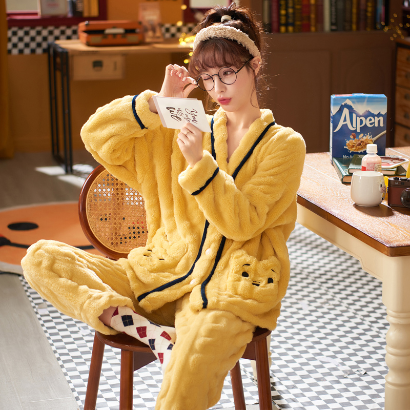 倩缇歌旗舰店秋冬季珊瑚绒睡衣女士冬款加厚加绒法兰绒家居服冬天新款套装0