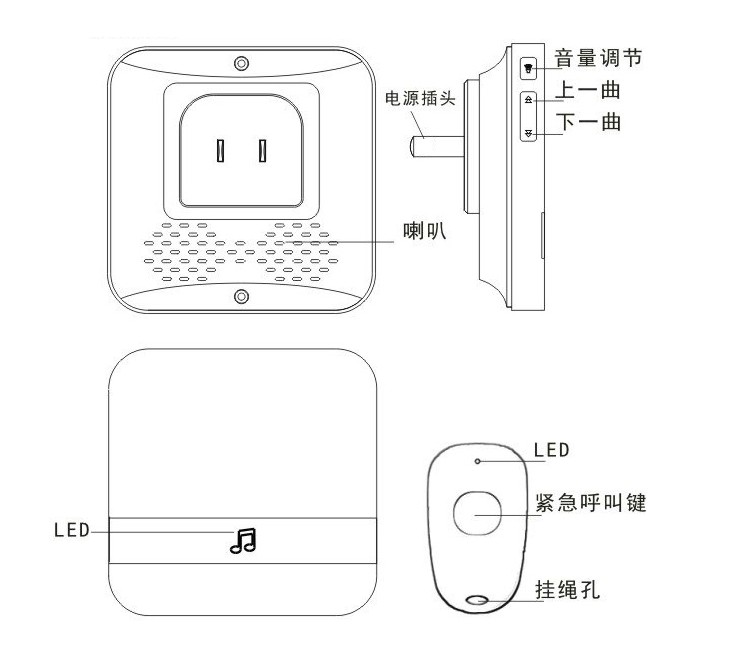 三拖一老人呼叫器无线家用远距离病人紧急报警器一键呼救远程门铃