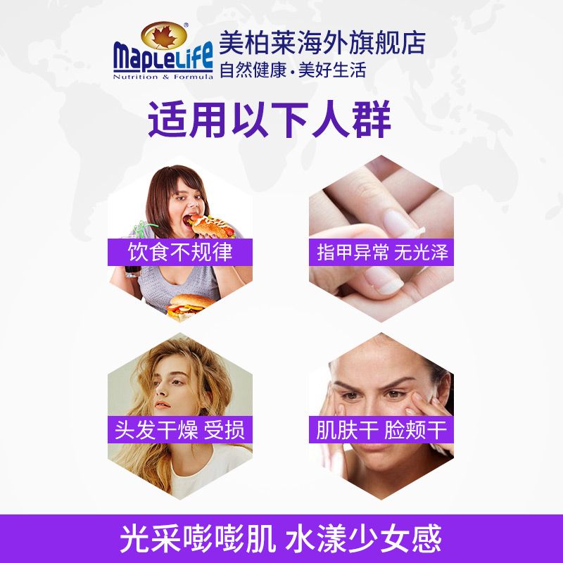 MAPLELIFE美柏莱海外旗舰店美柏莱 加拿大进口发肤甲片非软糖口服美白生物素保健品维生素h2