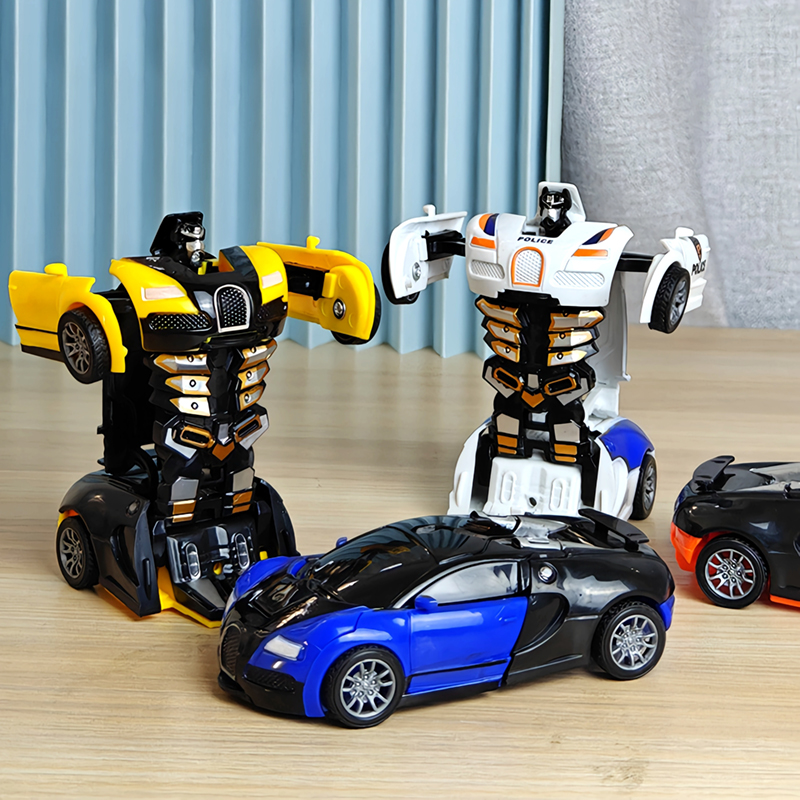 儿童玩具车男孩一键变形玩具车碰撞小汽车机器人惯性撞击警车赛车 - 图0