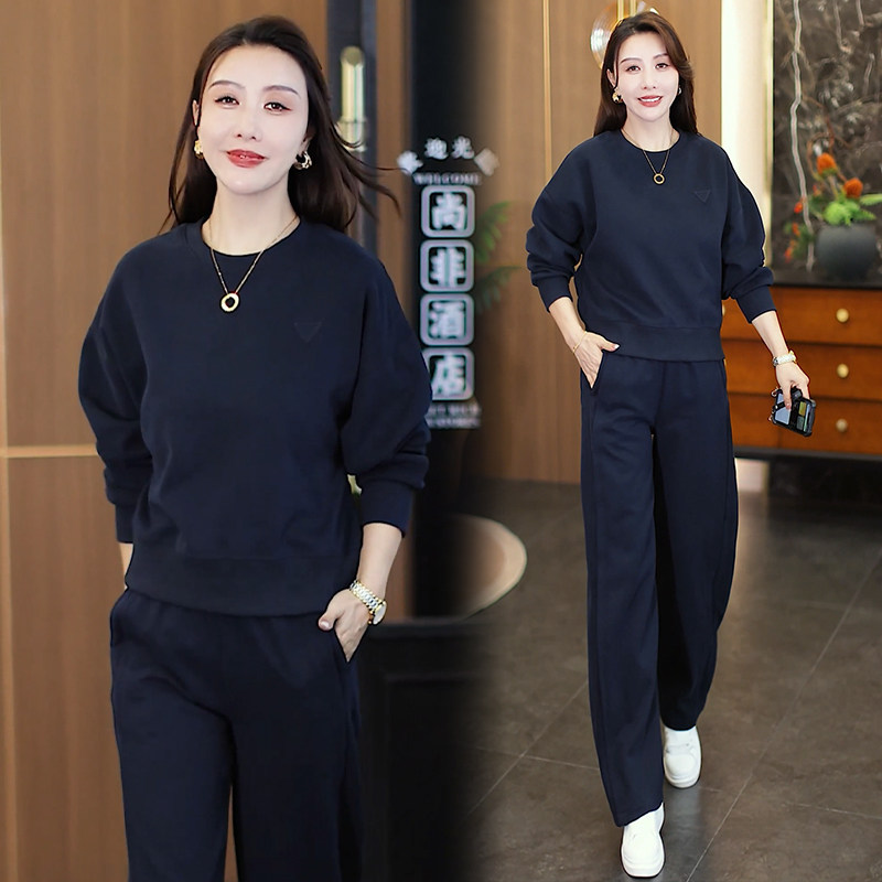 简约运动风卫衣套装女秋季宽松韩版圆领长袖阔腿裤两件套休闲套装,淘宝优惠券,粉丝福利购,淘宝优惠卷