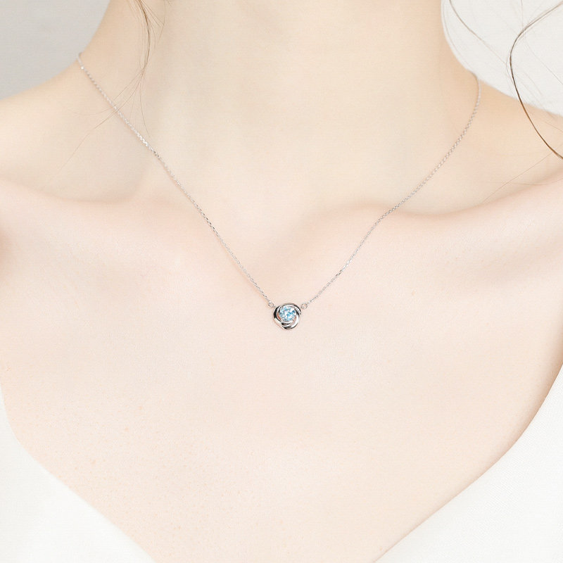 海漾三叶草女超闪锆石925纯银项链 海漾珠宝项链