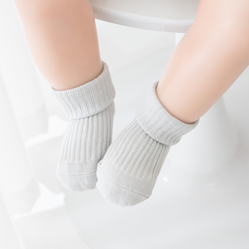 新生初生婴儿袜子0-12个月宝宝棉春秋冬季防滑中筒学步地板袜子套