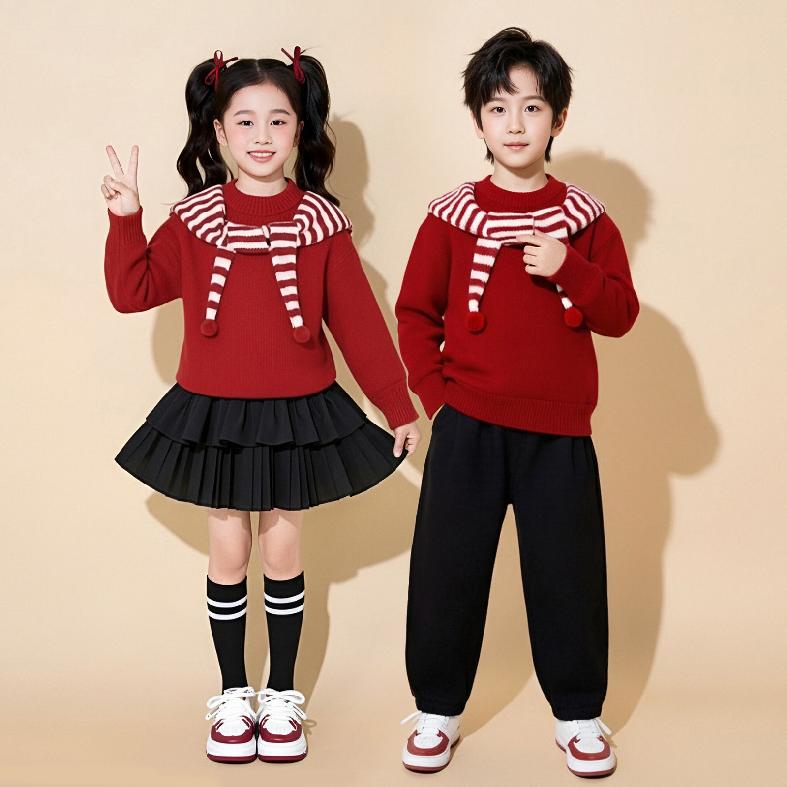 元旦小学生合唱演出服儿童啦啦队喜庆幼儿园大合唱团比赛毛衣套装,淘宝优惠券,粉丝福利购,淘宝优惠卷