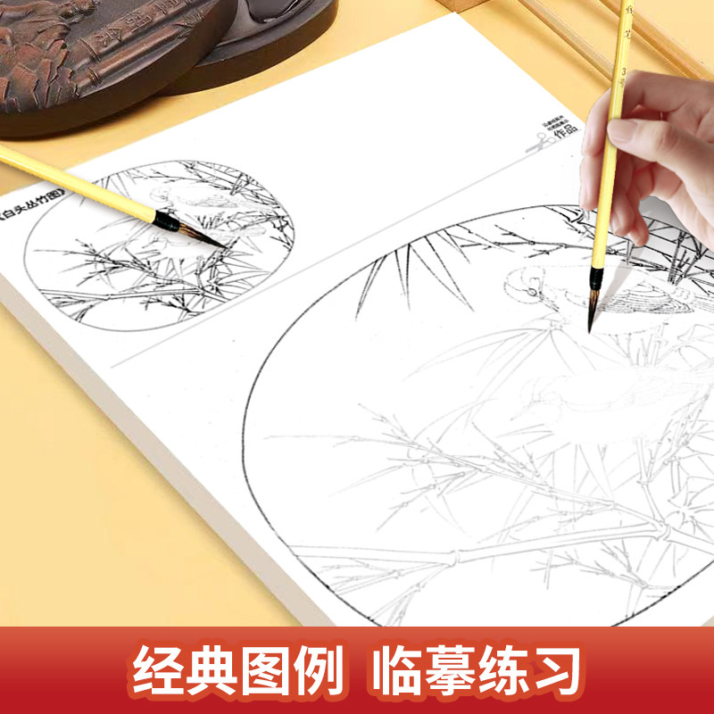 中国画白描入门描摹本国画工笔国风古风花卉人物套装底稿线稿描红基础书初学临摹水墨画册毛笔绘画练习教材程