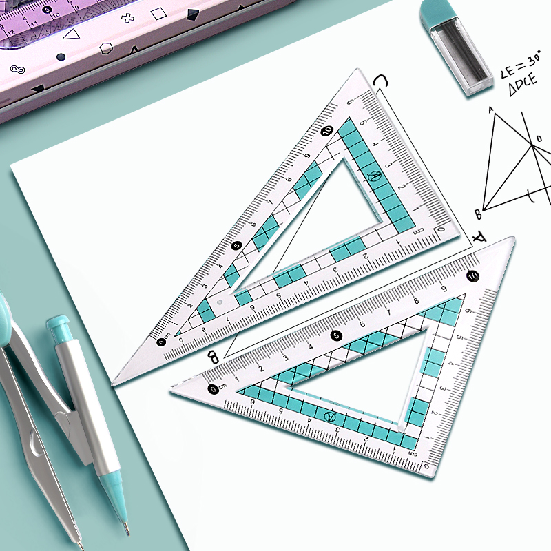 圆规尺子套装八件套可爱三角尺学生三角板小学生套尺文具用品学生直尺多功能初中生绘图金属尺子圆规学习画图 - 图0