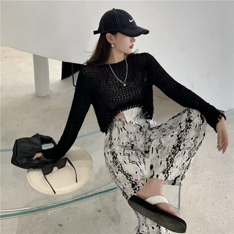 小香风豹纹阔腿拖地裤套装秋季衬衫 源栩短外套