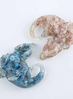 东海天然水晶碎石动物睡龙卧龙紫水晶似琉璃办公室滴胶水晶摆件