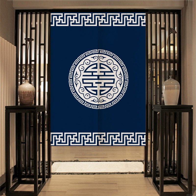 中式门帘定制中国风隔断布帘子复古厨房卧室卫生间厨房隔断帘半帘_虎窝淘