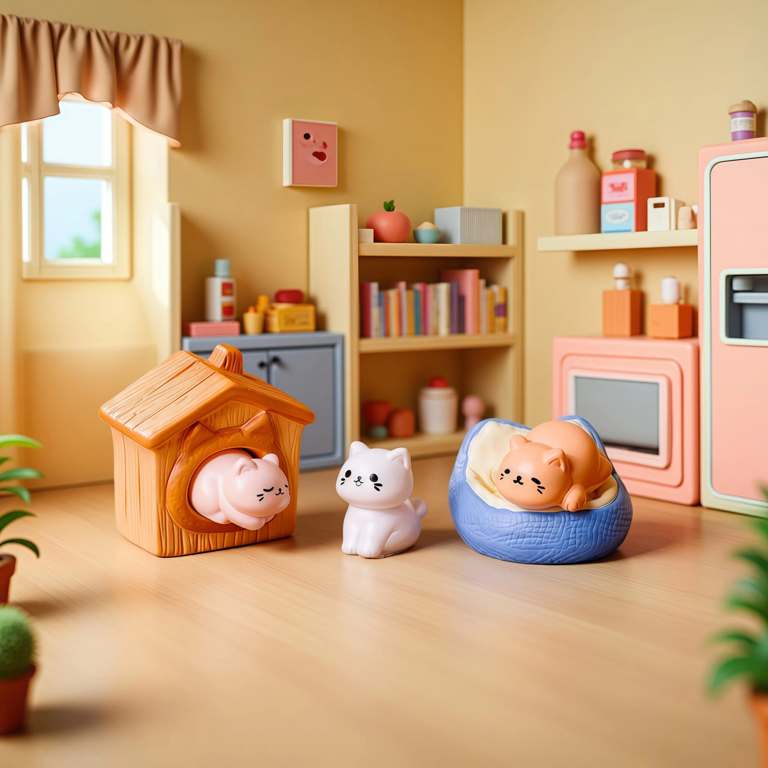 娃娃屋DIY装饰品可爱萌宠治愈系卡通小猫咪创意猫窝桌面小摆件,淘宝优惠券,粉丝福利购,淘宝优惠卷