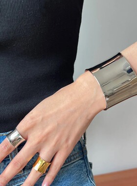 日系coopkoop欧美弧形宽版光面开口手镯女小众轻奢高级感情侣