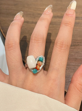 日系coopkoop新中式手工串珠原石开口叠搭指环戒女 ins百搭冷淡