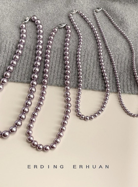 日系coopkoop玻璃珍珠紫色系优雅气质时尚通勤显肤色镀项链毛衣