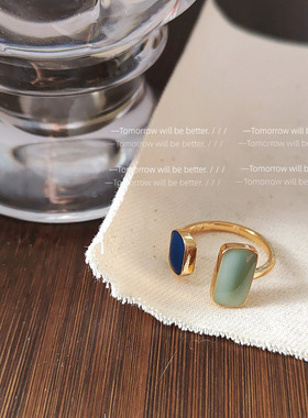日系coopkoop优雅蓝滴釉开口戒指 简约指环女 百搭时尚甜美