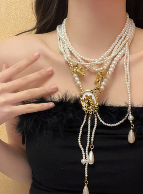 日系CoopKoop天使女王复古多层珍珠流苏项链女甜酷轻奢复古毛衣