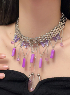 日系CoopKoop欧美时尚风小众设计秀场款项链水晶珍珠吊坠choker