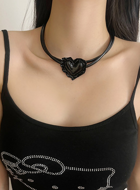 日系coopkoop欧美双层红色爱心皮革项链女个性朋克锁骨链小众