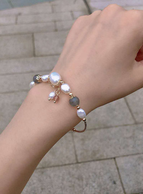 日系coopkoop亮眸原创手工淡水珍珠月光石手链百搭气质简约手饰