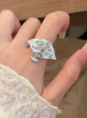 日系CoopKoop新中式国风竹节浮雕折扇戒指女辣妹甜酷个性指环